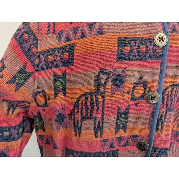 Vintage 90s Tapestry Jacket Pink Animal Stripe Statement Misses Size L - Picture 3 of 7